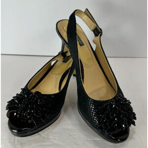 ALEX MARIE MARLA RHINESTONE BEADED Black Slingback PUMP HEEL SHOE Size 10